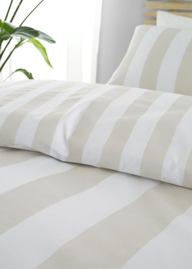 Catherine Lansfield Cove Stripe Reversible Duvet Cover Set Natural