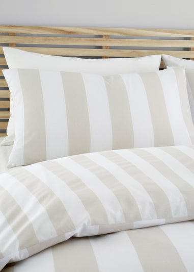 Catherine Lansfield Cove Stripe Reversible Duvet Cover Set Natural