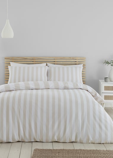 Catherine Lansfield Cove Stripe Reversible Duvet Cover Set Natural