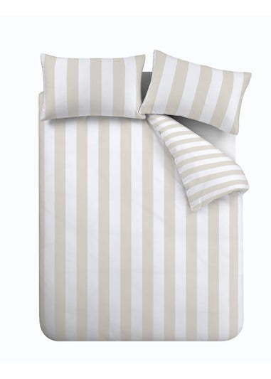 Catherine Lansfield Cove Stripe Reversible Duvet Cover Set Natural