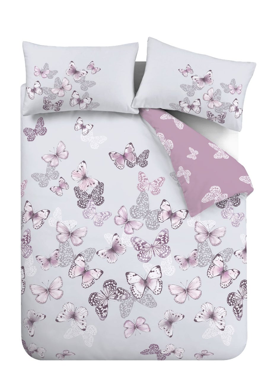 Catherine Lansfield Scatter Butterfly Reversible Duvet Cover Set Heather