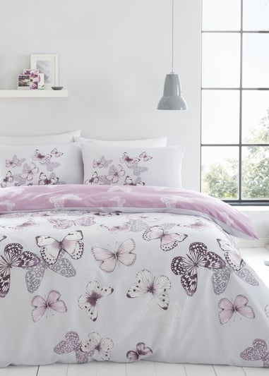 Catherine Lansfield Scatter Butterfly Reversible Duvet Cover Set Heather