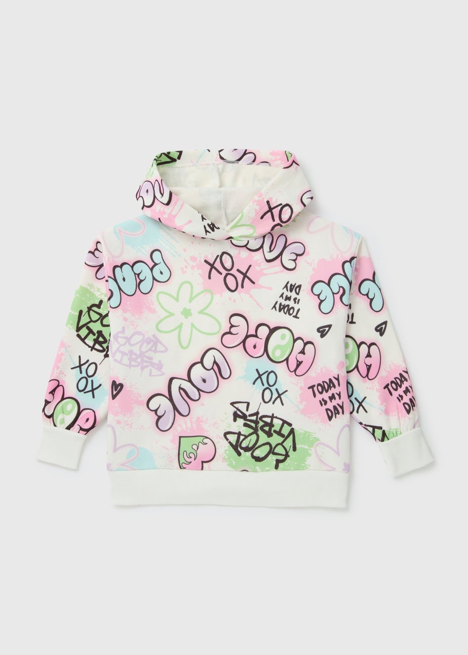 Girls White Graffiti Hoodie (7-15yrs)