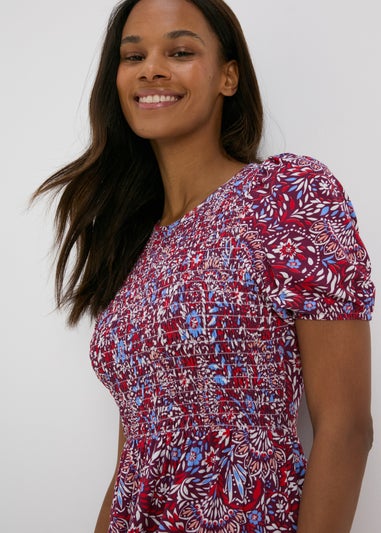 Multicolour Shirred Bodice Midi Dress