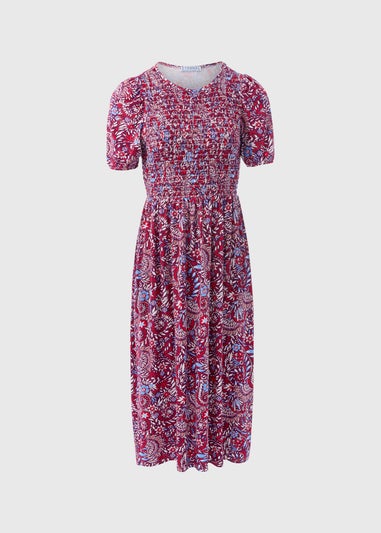 Multicolour Shirred Bodice Midi Dress