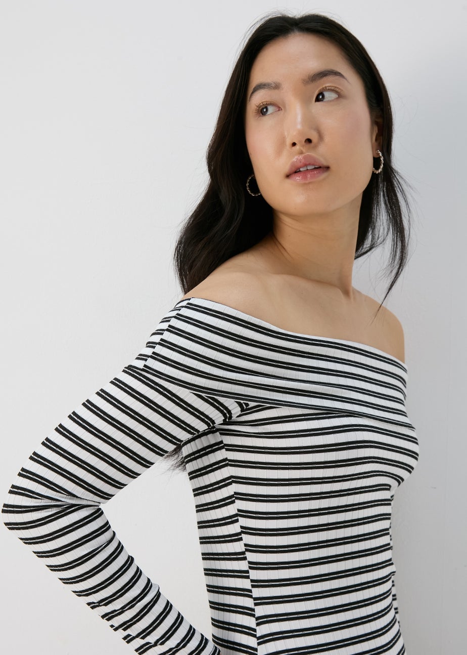 Black Mono Ribbed Bardot Dress