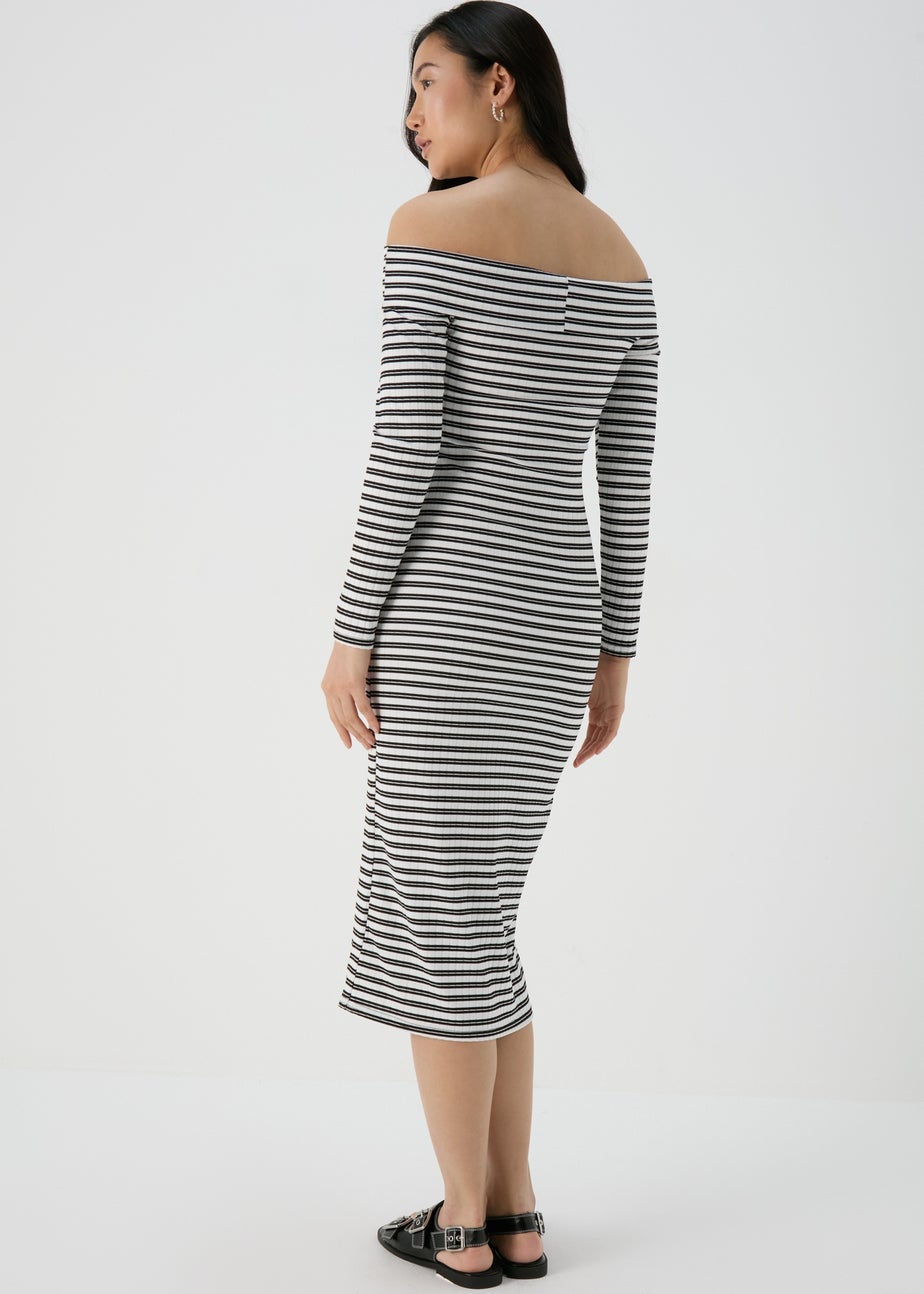 Black Mono Ribbed Bardot Dress