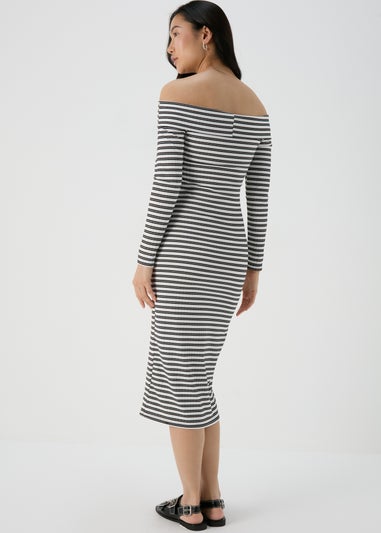 Black Mono Ribbed Bardot Dress