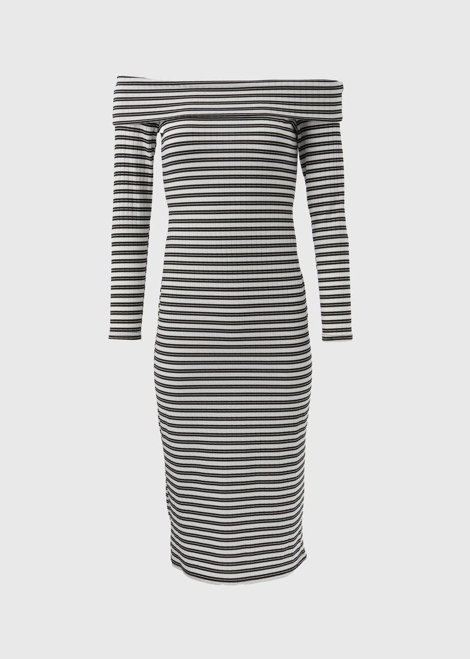 Black Mono Ribbed Bardot Dress