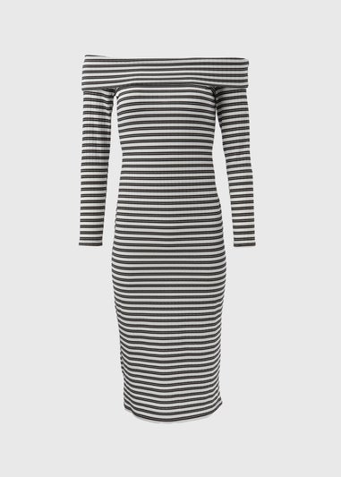 Black Mono Ribbed Bardot Dress