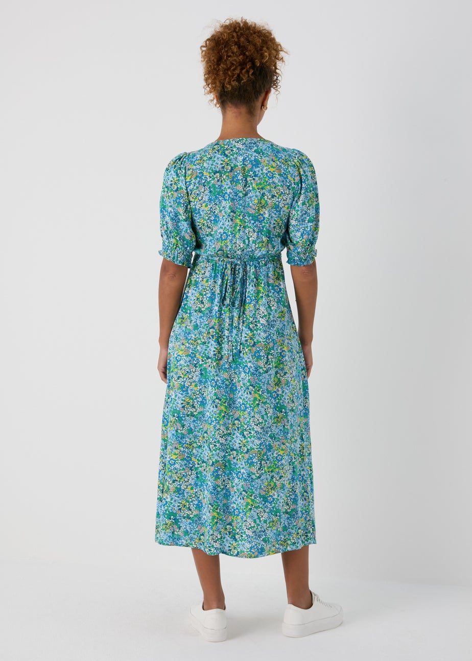 Blue Floral Midi Tea Dress
