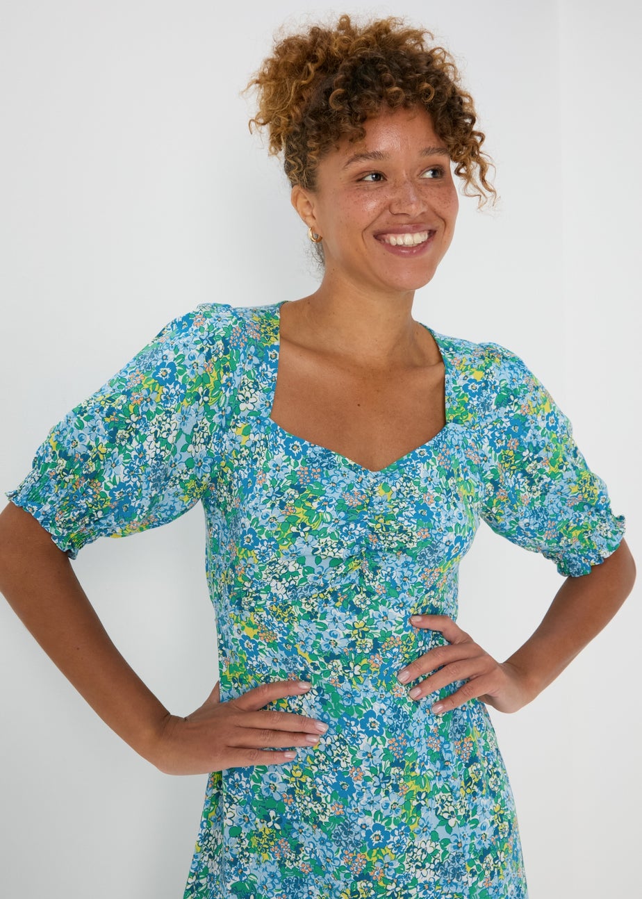 Blue Floral Midi Tea Dress