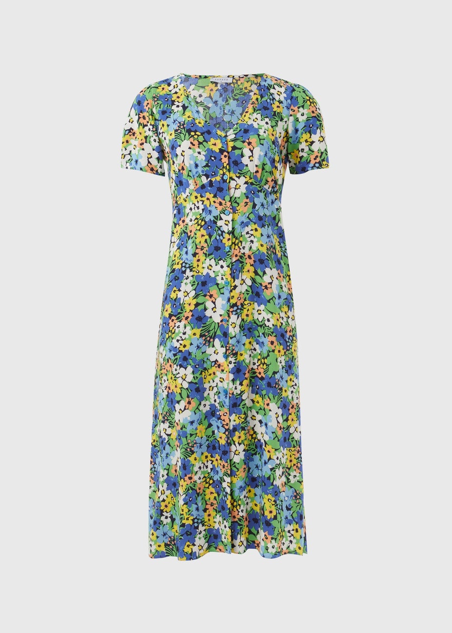 Multicolour Floral Button Through Midi Dress
