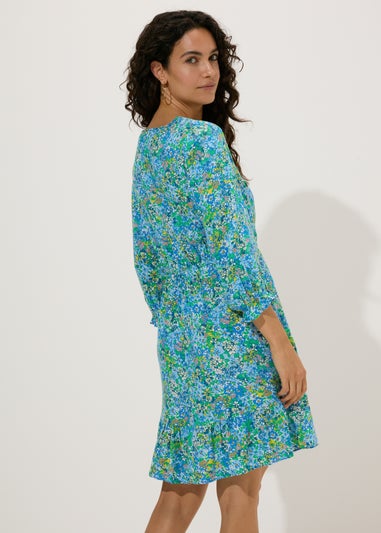 Blue Floral Mini Tea Dress