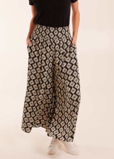 Blue Vanilla Shirred Waist Wide Leg Aztec Trouser