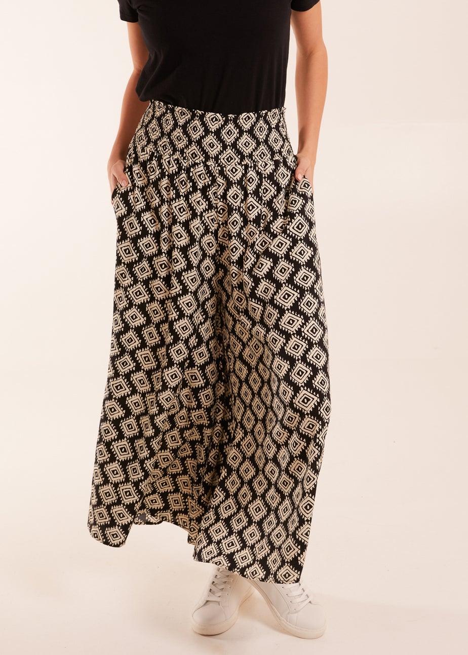 Blue Vanilla Shirred Waist Wide Leg Aztec Trouser