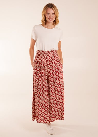 Blue Vanilla Shirred Waist Wide Leg Aztec Trouser