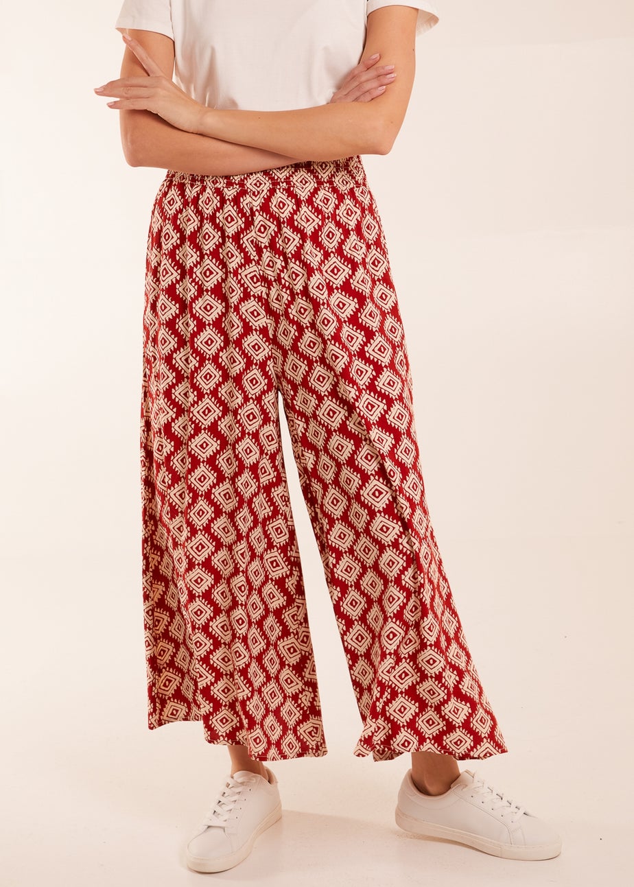 Blue Vanilla Shirred Waist Wide Leg Aztec Trouser