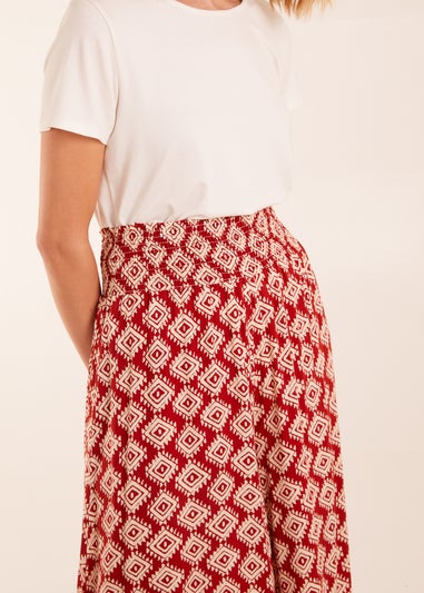 Blue Vanilla Shirred Waist Wide Leg Aztec Trouser