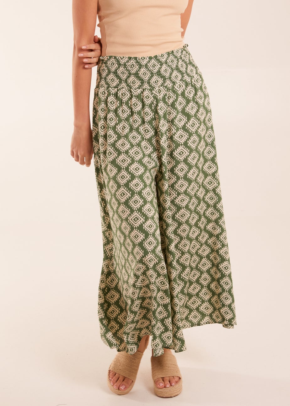 Shirred Waist Wide Leg Aztec Trouser
