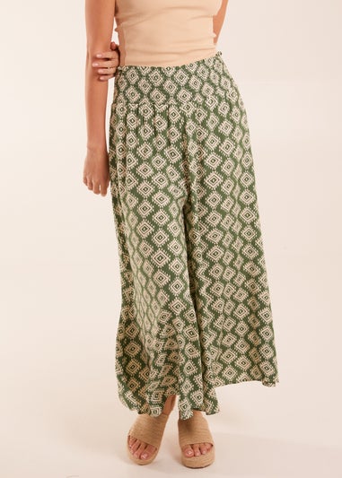 Shirred Waist Wide Leg Aztec Trouser