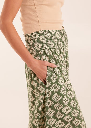 Shirred Waist Wide Leg Aztec Trouser