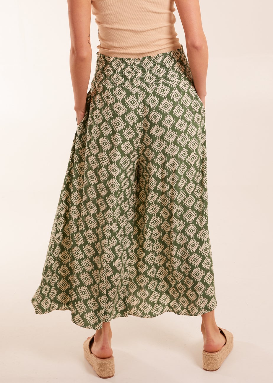 Shirred Waist Wide Leg Aztec Trouser