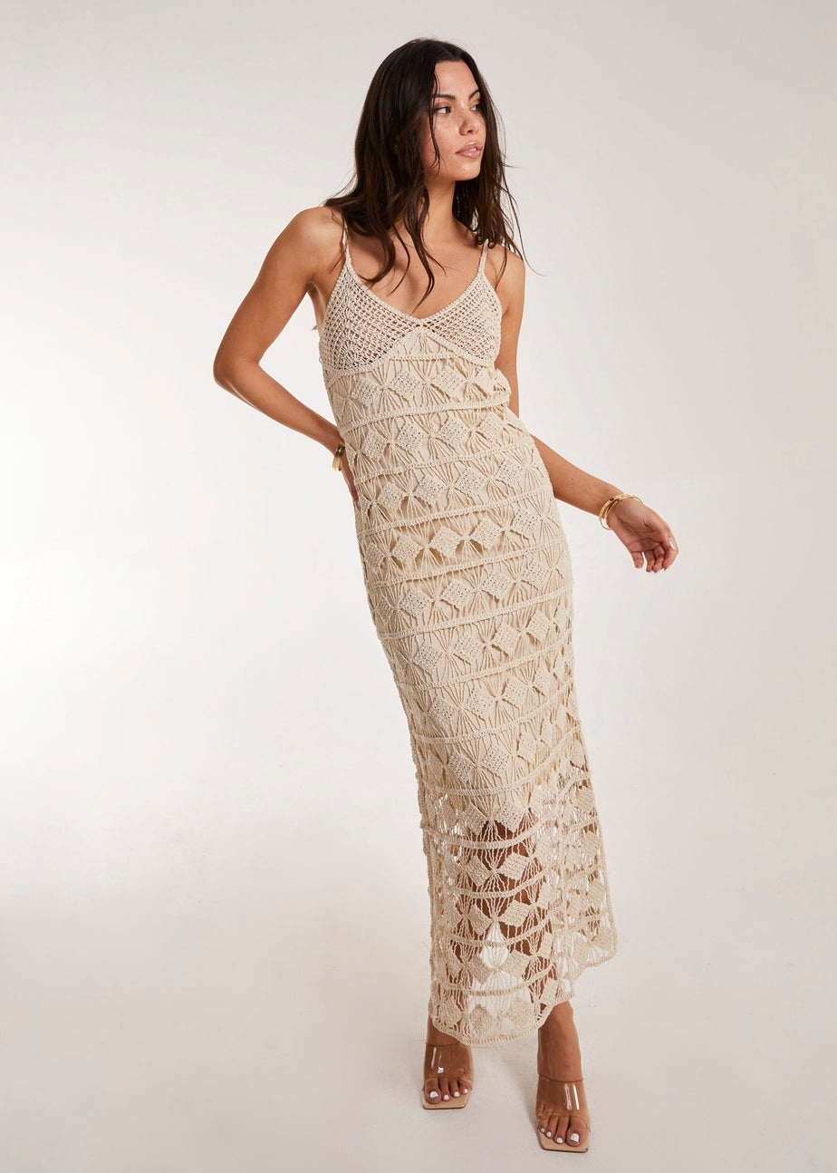 Pink Vanilla Crochet Geo Pattern Maxi Dress