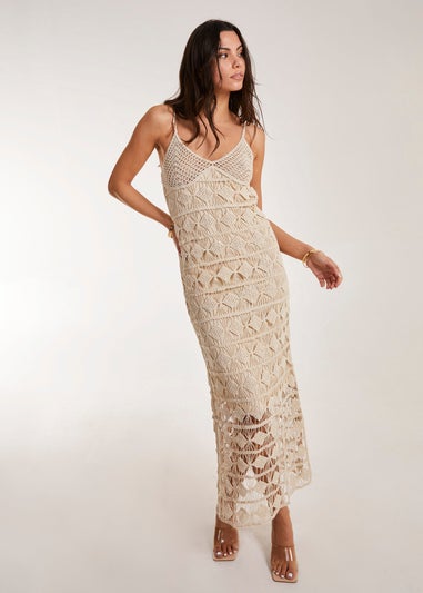 Pink Vanilla Crochet Geo Pattern Maxi Dress