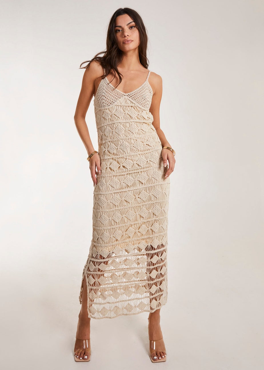 Pink Vanilla Crochet Geo Pattern Maxi Dress