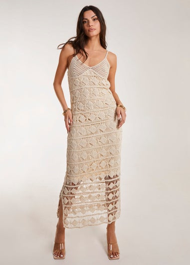 Pink Vanilla Crochet Geo Pattern Maxi Dress