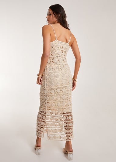 Pink Vanilla Crochet Geo Pattern Maxi Dress