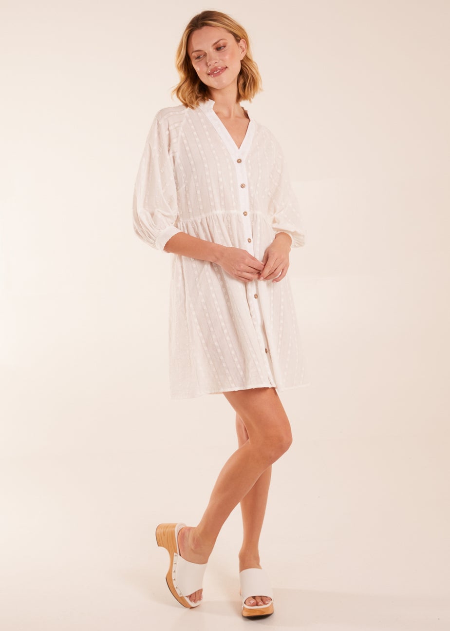 Blue Vanilla Collar Textured Button Through Mini Dress