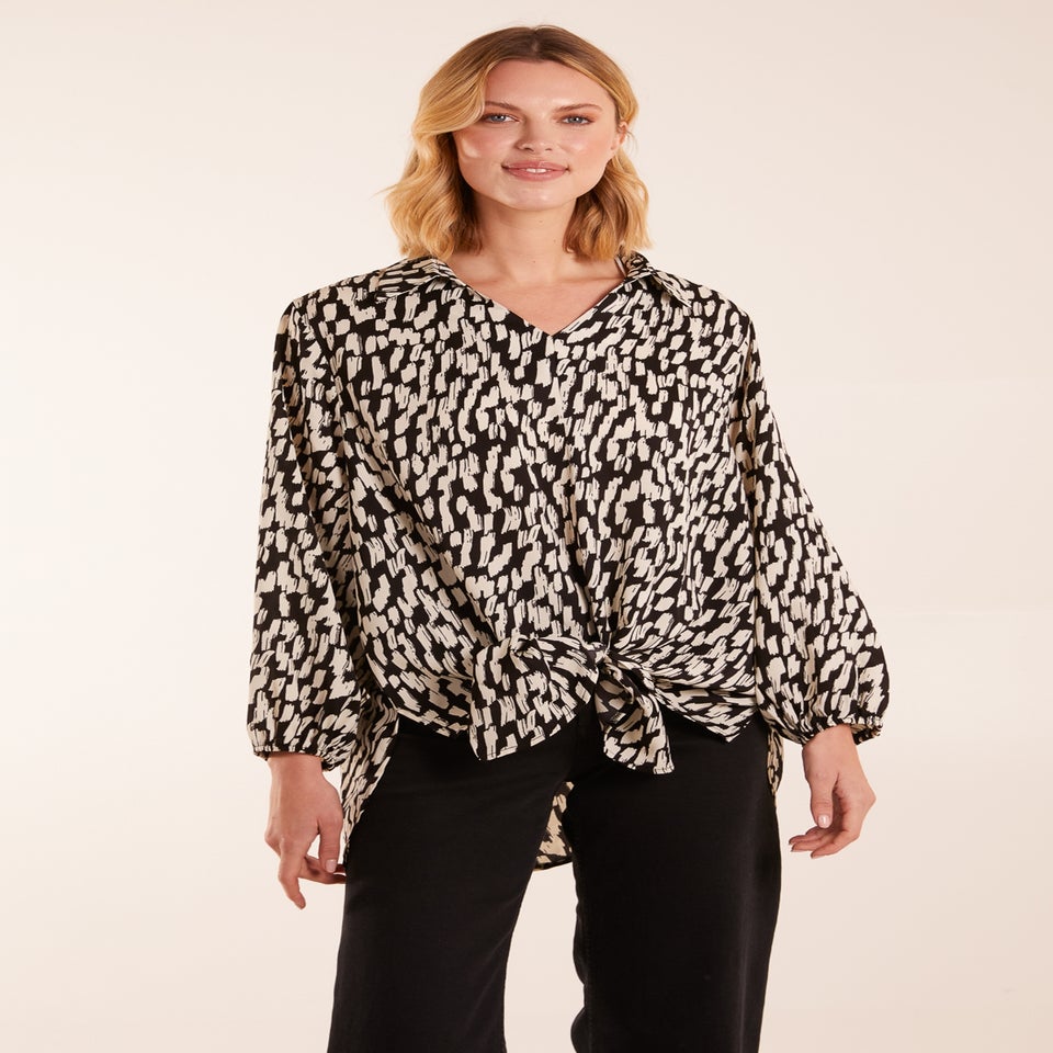 Blue Vanilla High Low Hem Tie Knot Blouse