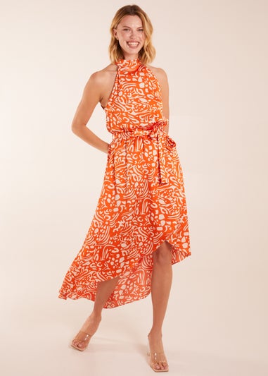 Blue Vanilla Abstract Print Halter Neck Midi Wrap Dress