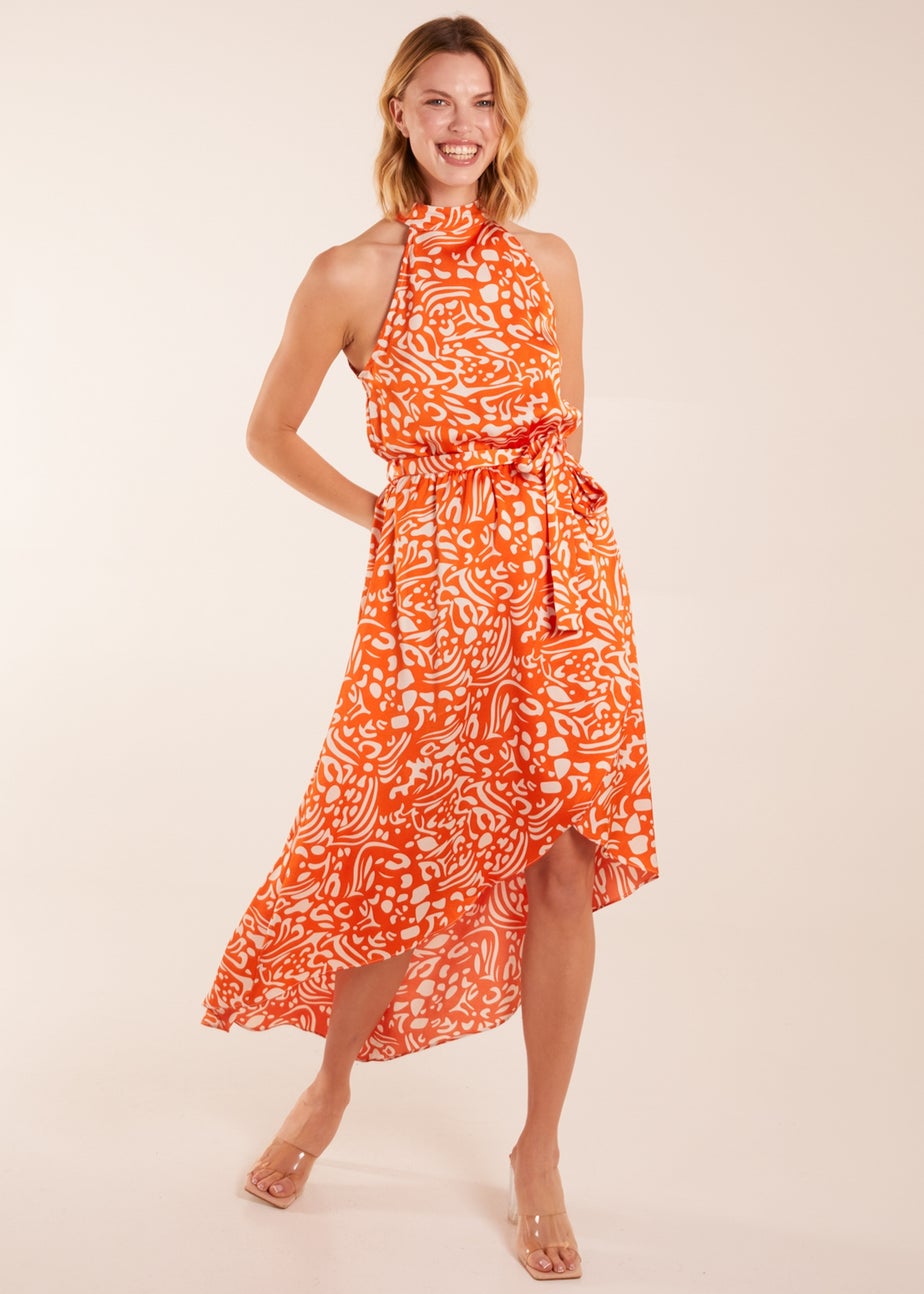 Blue Vanilla Abstract Print Halter Neck Midi Wrap Dress