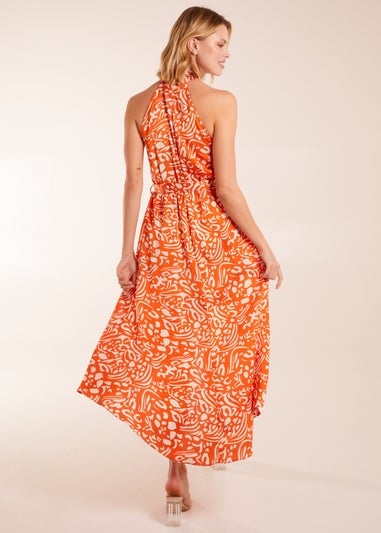 Blue Vanilla Abstract Print Halter Neck Midi Wrap Dress