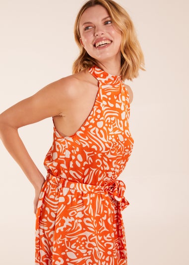 Blue Vanilla Abstract Print Halter Neck Midi Wrap Dress