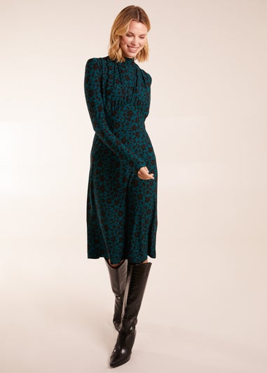 Blue Vanilla Ruched Front Frill Cuff Midi Dress