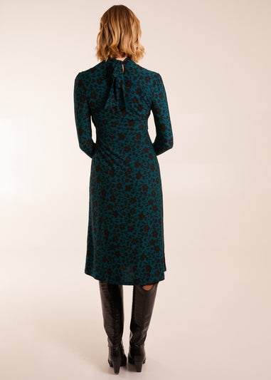 Blue Vanilla Ruched Front Frill Cuff Midi Dress