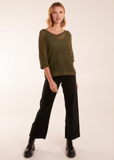 Blue Vanilla Cotton Crochet V Neck Top