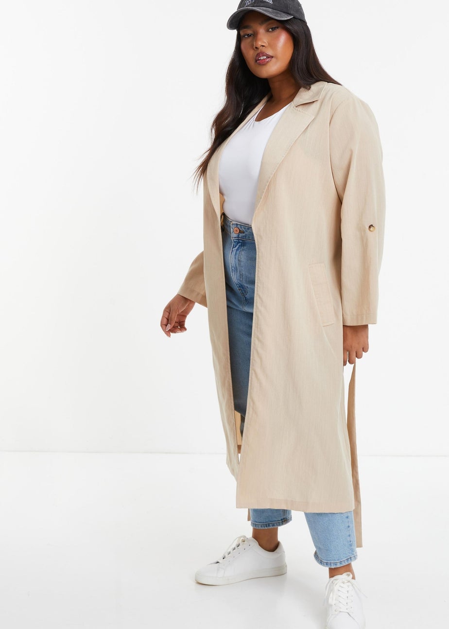 Quiz Stone Curve Linen Look Trench Jacket