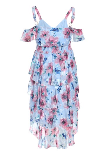 Quiz Blue Curve Floral Chiffon Tiered Midi Dress