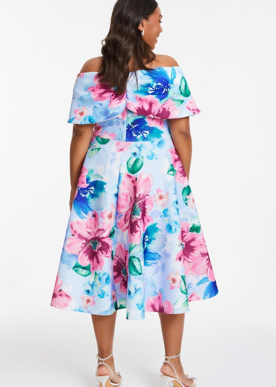 Quiz Multi Curve Floral Bardot Midi Skater Dress