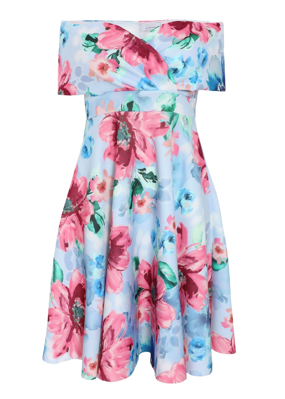 Quiz Multi Curve Floral Bardot Midi Skater Dress