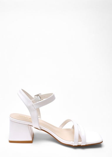 Quiz White Faux Leather Block Heel Sandal