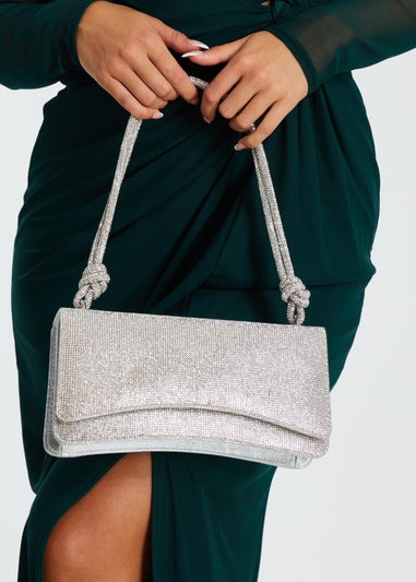 Quiz Silver Diamante Shoulder Bag