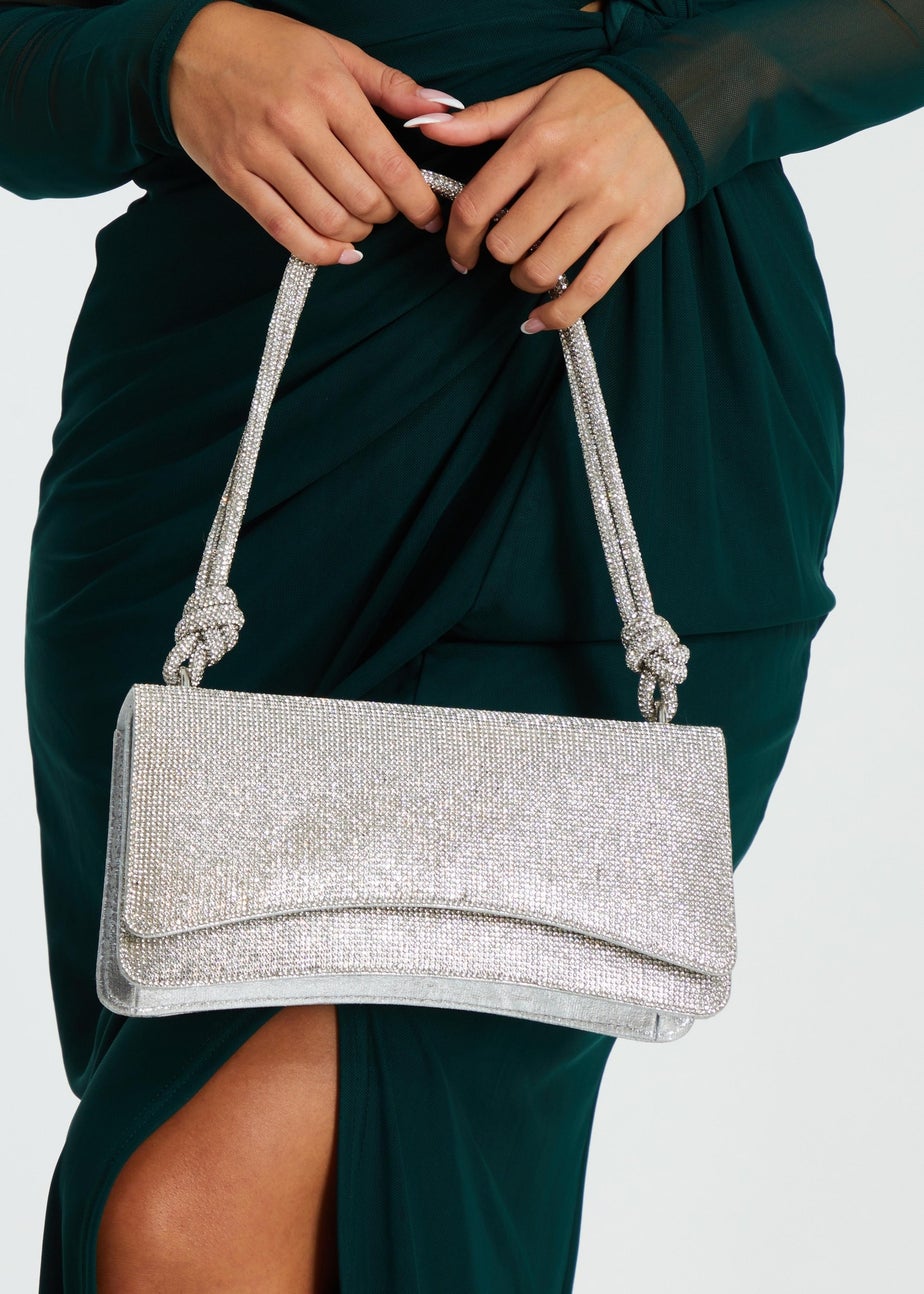 Quiz Silver Diamante Shoulder Bag