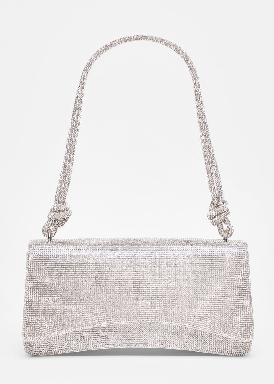 Quiz Silver Diamante Shoulder Bag