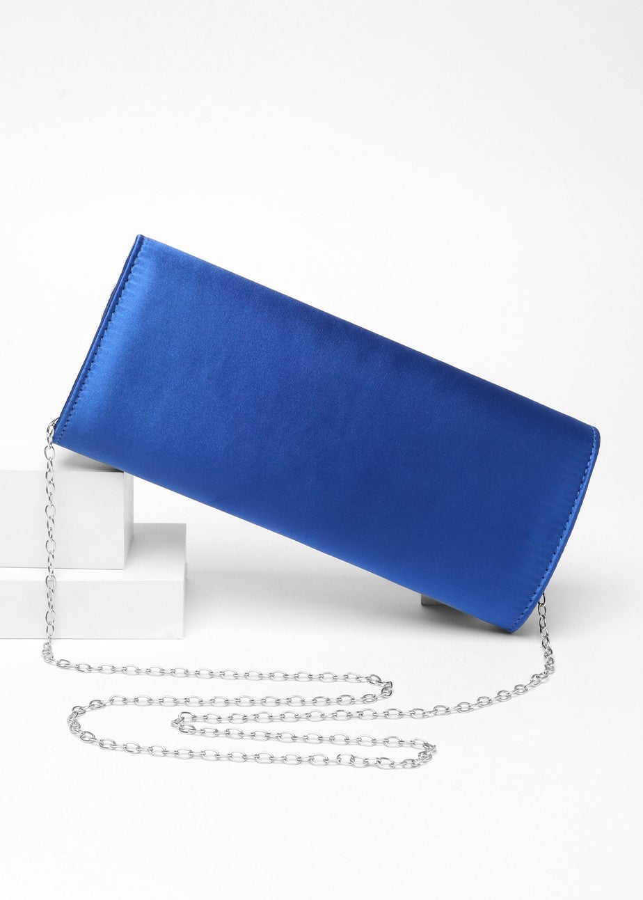 Quiz Blue Satin Embellished Clutch Bag